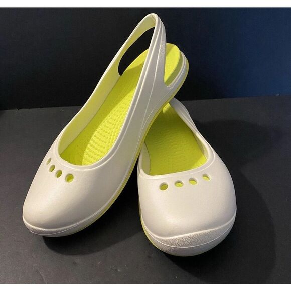 Crocs Tone Skylar Size 7 White/Lime Green Slingback Slip-On Casual Sandals - Picture 1 of 9
